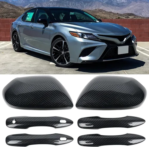 Vista 10 de Tapas negras para espejo de puerta lateral + cubiertas de manija de puerta de repuesto para accesorios Toyota Camry 2018, 2019, 2020, 2021, 2022