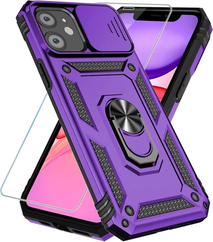 Vista 22 de Funda para teléfono SunStory para iPhone 11 con protector de pantalla HD y cubierta deslizante para la cámara y soporte giratorio con anillo