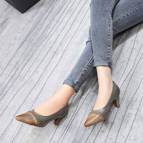Vista 5 de Mona flying Zapatos de tacón de cuero para mujer, elegantes, clásicos, cómodos, elegantes, hechos a mano