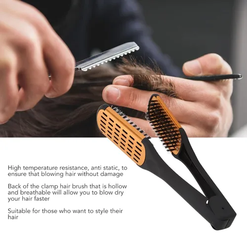 Vista 3 de Cepillo para el cabello, pinzas para el cabello, elasticidad de resorte, alisador de cabello, suave, transpirable, doble cara, cepillo plano