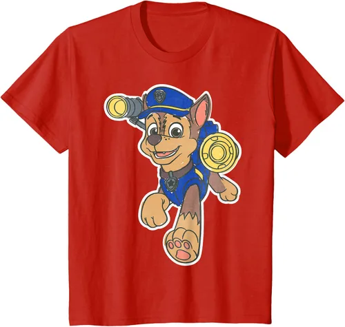 Vista 58 de Paw Patrol Chase Character Patch - Camiseta negra de manga corta con cuello redondo y ajuste clásico, talla S Negro