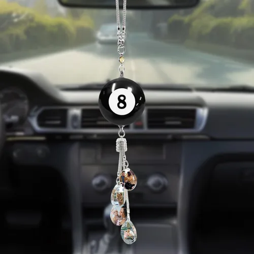 Vista 6 de Colgante personalizado negro-8 para foto de coche, adornos colgantes de automóvil, para mujeres y hombres, regalo del día de San Valentín