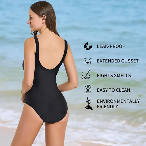 Vista 2 de Leakproof Period Monokini Swimsuit for Women 12-Hour Protection 3 Styles Drawstring, Seamless, Cross-Back