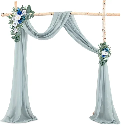 Vista 30 de Decoración de tela de gasa, 1 panel de 2 x 10 pies, cenefas sin arrugas, tela drapeada suave para arco de boda con 2 cintas, para decoración
