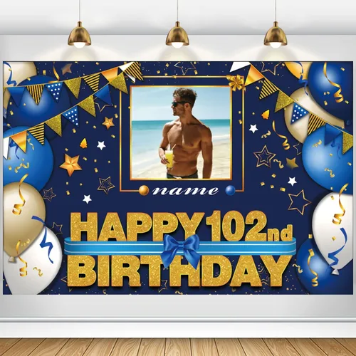 Vista 56 de Pancarta Personalizada de Decoraciones de Feliz Cumpleaños 101 - Telón de Fondo de 101 Años para Mujeres Hombres Niños Niñas Suministros de Fiesta