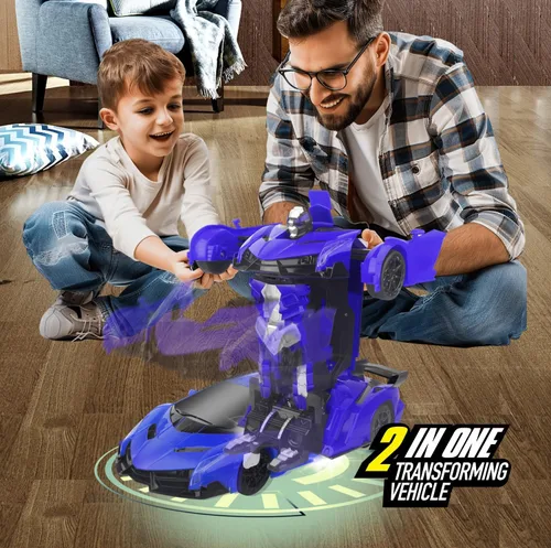 Vista 2 de Mindscope Turbo Twister 2 en 1 Blue Morpher RC Car que se transforma en un robot