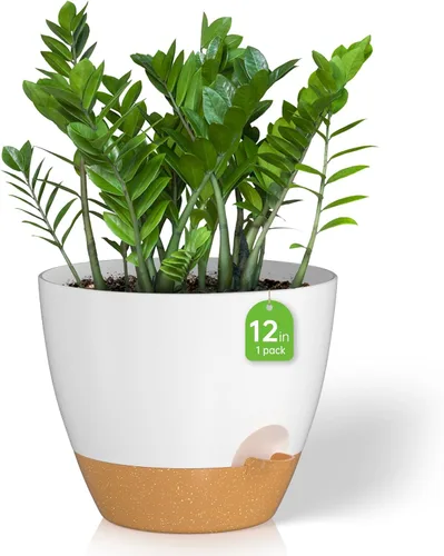 Vista 11 de ZMTECH Maceta de 12 pulgadas, paquete de 1 maceta para plantas de interior, maceta de riego automático con agujeros de drenaje y platillo para negro