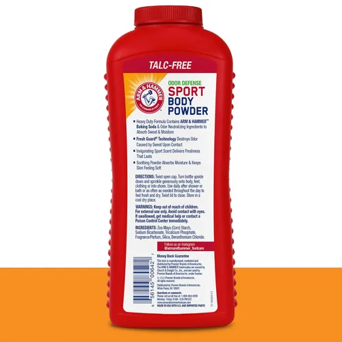 Vista 2 de Arm & Hammer Polvo corporal deportivo, polvo para hombres y mujeres, sensación fresca, sin talco, defensa de olores sin aluminio con bicarbonato