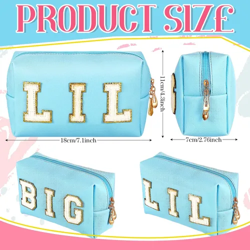Vista 2 de Hillban 2 piezas Big Little Sorority Gifts Preppy Bolsa de cosméticos de piel sintética con parche de letras, bolsa de maquillaje portátil con bolsa