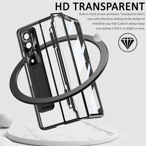 Vista 5 de Miimall Funda compatible con Samsung Galaxy Z Fold 5 con protección mejorada de bisagra, película de lente de cámara, protector de pantalla frontal
