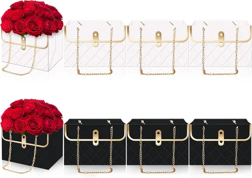 Vista 10 de Whaline 6 bolsas de papel de flores con cadena de metal, ramo de almacenamiento, bolsa de floristería, bolsa de mano, cesta de envoltura de ramo