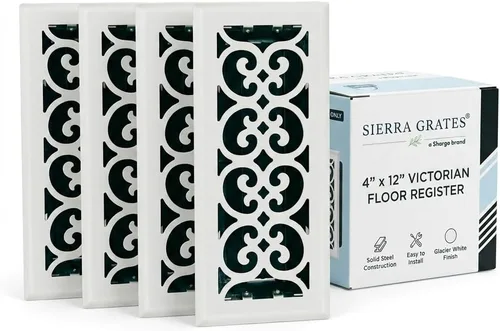 Vista 21 de Registro victoriano de piso de 4 x 10 pulgadas en acabado gris granito - Cubiertas de ventilación para piso del hogar - Cubiertas decorativas