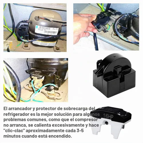 Vista 3 de Kit de relé y sobrecarga para compresor de refrigerador, 5 juegos, arrancadores de refrigerador QP2-4R7 4.7 ohmios 1 pin Relés de arranque PTC