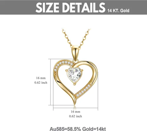 Vista 5 de Collar de corazón de oro macizo de 14 quilates para mujer delicado dije de corazón de amor de cristal de oro regalo de joyería para mamá esposa