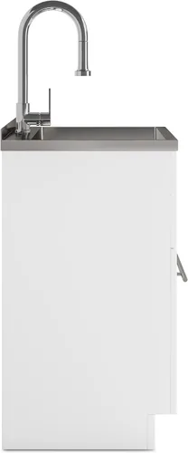 Vista 7 de SIMPLIHOME Metro - Lavabo y gabinete de lavandería todo en uno de 24 pulgadas de ancho en acabado blanco puro, gabinete de fregadero de acero
