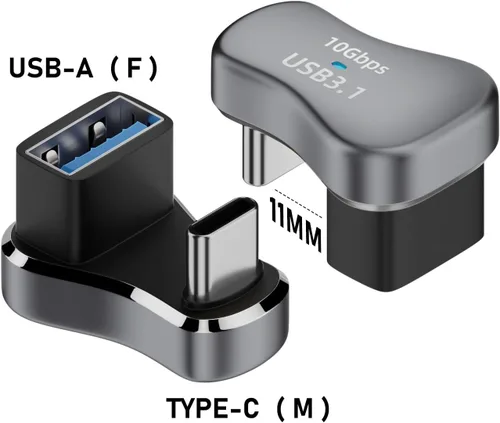 Vista 2 de Adaptador USBC a USBA 3.1 de 10Gbps de 180 grados, adaptador USBC de 180 grados de carga rápida, paquete de 2