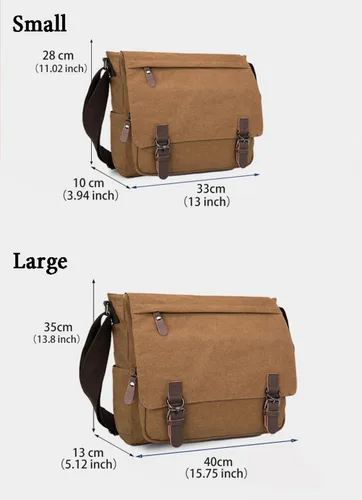 Vista 7 de Sechunk Bolso de mensajero vintage de lona, bolso de hombro de cuero grande de viaje, bolsos cruzados para hombres y mujeres 15 pulgadas portátil