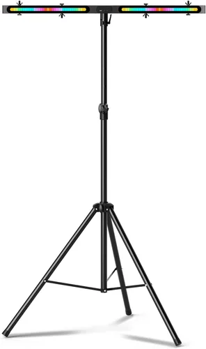 Vista 8 de Soporte de luces de DJ con barra redonda en T, trípode resistente Par Can para 7 luces, soporte de luz de escenario, altura ajustable de 41 a 95