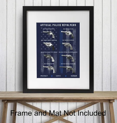 Vista 2 de Póster de pistola de policía – 8 x 10 pulgadas de línea azul fina, impresión artística para decoración de pared de recinto, oficina, regalo