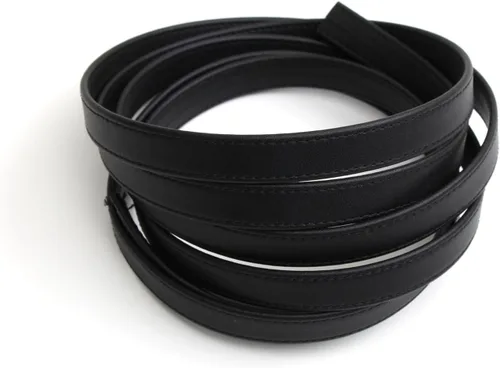 Vista 2 de lalatia Correas de cuero sintético cosidas para manualidades, tiras de cuero con costuras de 1/2 pulgada de ancho, 2 yardas de largo, color negro