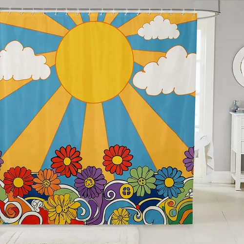 Vista 25 de Erosebridal Cortina de baño psicodélica, verde azulado, azul, morado, juego de cortina de ducha para niños y niñas, cortina de ducha exótica