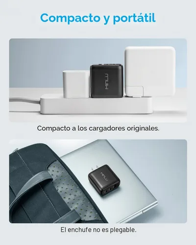 Vista 7 de MINLU GaN - Bloque de cargador USB C de 65 W, cargador de pared compacto de 3 puertos tipo C con cable USB-C/L 2 en 1 de 6 pies, 100 W, carga rápida
