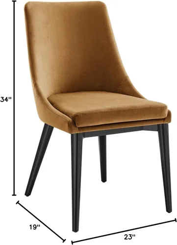 Vista 3 de Modway Viscount - Silla de comedor moderna de terciopelo de 19 pulgadas en negro/marrón coñac