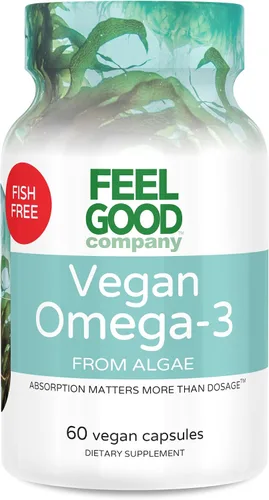 Vista 2 de Feelgood Company Suplemento vegano de omega-3, a base de algas, sin pescado, 60 cápsulas, sin gluten, sin soja, fácil de digerir