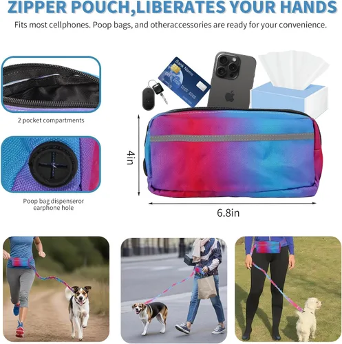 Vista 3 de Correa de perro manos libres para perros medianos y grandes, correa de perro manos libres con bolsa de cremallera, adecuada para correr, trotar