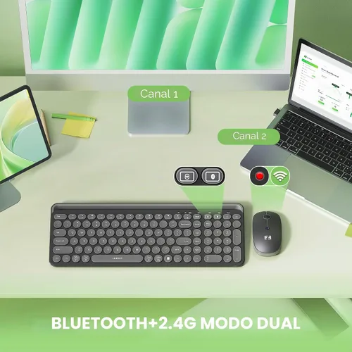 Vista 2 de seenda CTU-301 - Combo de teclado y mouse Bluetooth para iPad, color negro Bluetooth+2.4G combo with tablet holder, full-size keys and quiet