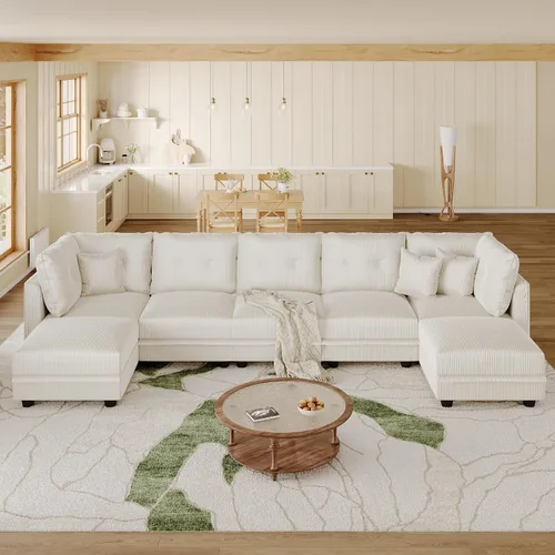 Vista 34 de LLappuil Sofá seccional modular con asientos de almacenamiento, sofá seccional convertible modular en forma de U de pana para sala de estar, sofá