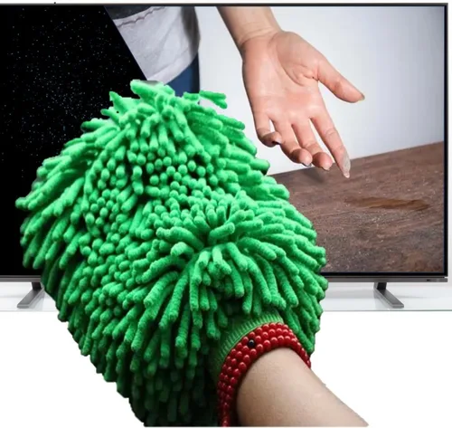 Vista 7 de QUALIALL, Manopla de microfibra de chenilla verde, 10.5 x 8 pulgadas, electrostática, reutilizable, sin arañazos, sin polvo, para superficies
