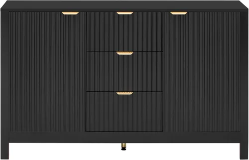 Vista 9 de Henf Mesa consola moderna de 47.2 pulgadas, diseño ondulado, mesa de entrada con 3 cajones y 3 estantes ajustables, mesas de sofá de madera