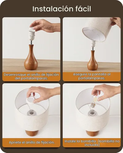 Vista 9 de LE09TLP205 - Juego de 2 lámparas de mesa de madera, lámpara de noche pequeña con pantalla de lino beige y base de madera natural oscura, lámpara