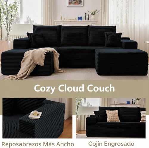 Vista 7 de Lakifun Sofá en Forma de L de 107" con Otomana, Seccional Modular Moderno Sofá Cómodo en Forma de U Nube, Asiento Profundo, Chaise Longue Cama