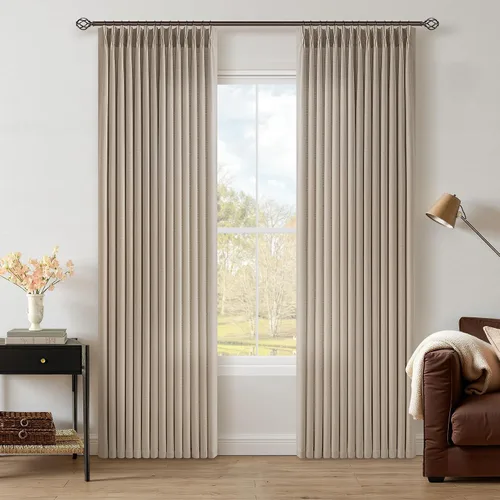 Vista 57 de TWODRAPES Juego de 2 paneles de cortinas plisadas de lino de 96 pulgadas de Avena