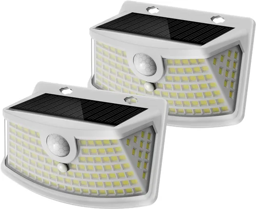 Vista 8 de Aootek Luces solares con sensor de movimiento, 120 luces LED con reflector de luces, gran angular de 270°, impermeable IP65, luces de paso