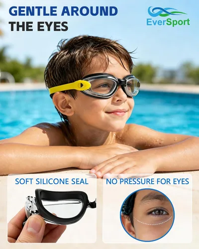 Vista 2 de EverSport Gafas de natación para niños, paquete de 2 gafas de natación para niños y adolescentes, gafas de natación antivaho anti-UV para jóvenes