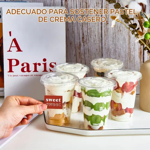 Vista 4 de Lilymicky 200 juegos de vasos de plástico transparente de 10 onzas con tapas planas, vasos desechables de 10 onzas para batidos, Slurpee o cualquier