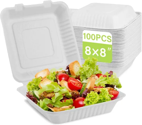 Vista 8 de greensight Envases para llevar desechables 6x6, paquete de 100 envases para alimentos en forma de concha, cajas compostables para llevar, envases