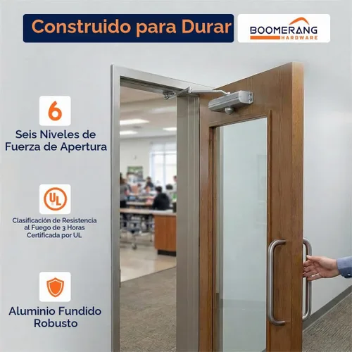 Vista 7 de Boomerang D4016 - Cierrapuertas comercial de diseño medio/resistente, múltiples opciones de montaje, cierrapuertas para zonas de alto tráfico, ADA