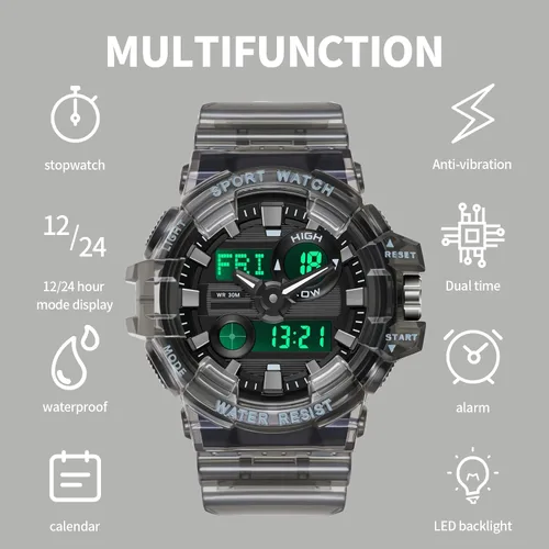Vista 5 de Reloj para hombre, reloj analógico digital para hombre, relojes deportivos para hombre, color blanco transparente, diseño único, LED, táctico
