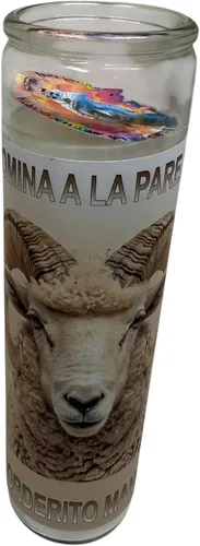 Vista 8 de un perfumado Veladora, dominar a la pareja, Corderito Manso, Vaso Grande 14 oz con poderosa oración en español al reverso