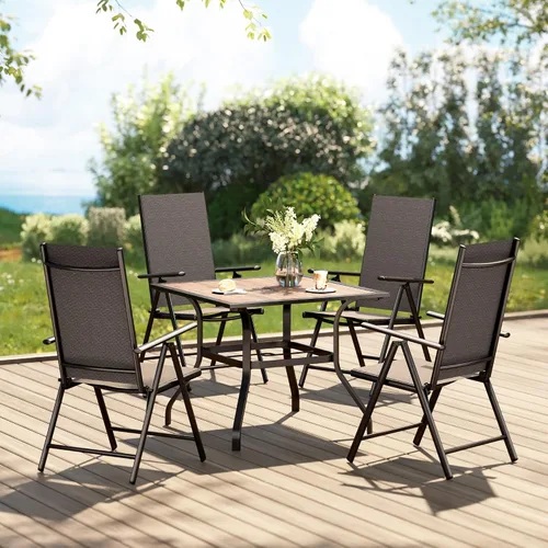 Vista 12 de PHI VILLA Juego de comedor al aire libre para 4, mesa de metal con sillas plegables, negro