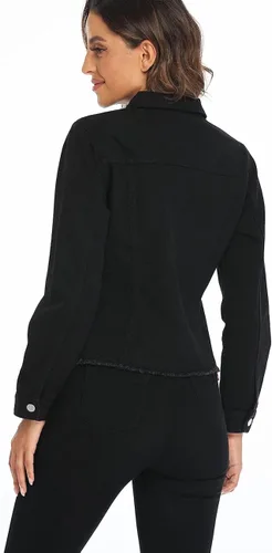 Vista 4 de Dilgul Chaqueta de mezclilla para mujer, casual, de manga larga, lavada, con botones