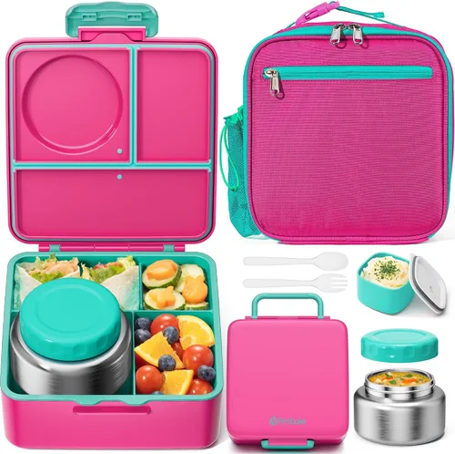 Vista 10 de Fimibuke Juego de lonchera Bento para niños y adultos con tarro de comida aislado de 8 onzas, bolsa de almuerzo y taza de salsa, a prueba de fugas
