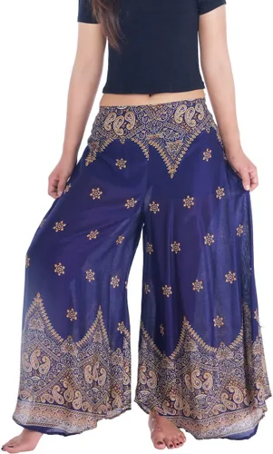 Vista 31 de Lannaclothesdesign Boho Palazzo Pants Women Pavo real colorido negro