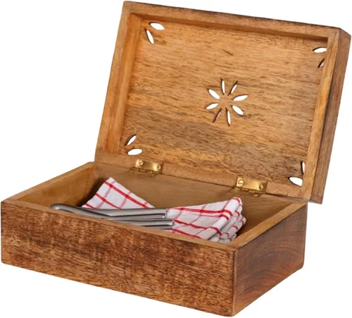 Vista 16 de Mela Artisans Caja de recuerdo de madera de mango - Acabado quemado, 7.5 x 4.5 pulgadas