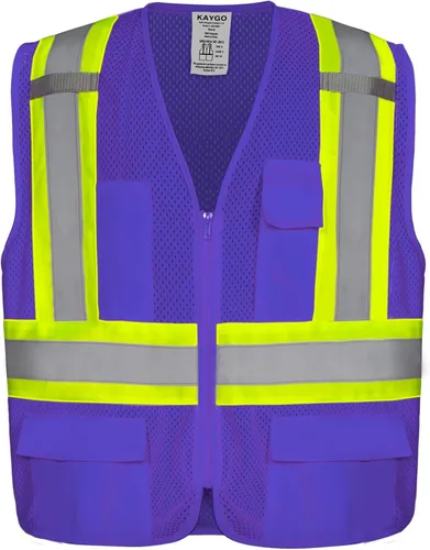 Vista 7 de KAYGO Chaleco de seguridad reflectante de alta visibilidad con bolsillos Poliéster transpirable ligero, de dos tonos, para construcción, almacén