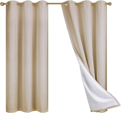 Vista 9 de Diraysid Cortinas 100% opacas de lino beige para dormitorio, con ojales, aislamiento térmico, cortinas de oscurecimiento de habitación